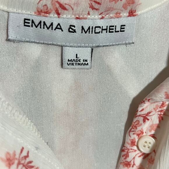 Emma Michele Sleeveless Floral Dress Size L Pink White Button Front - Picture 3 of 4